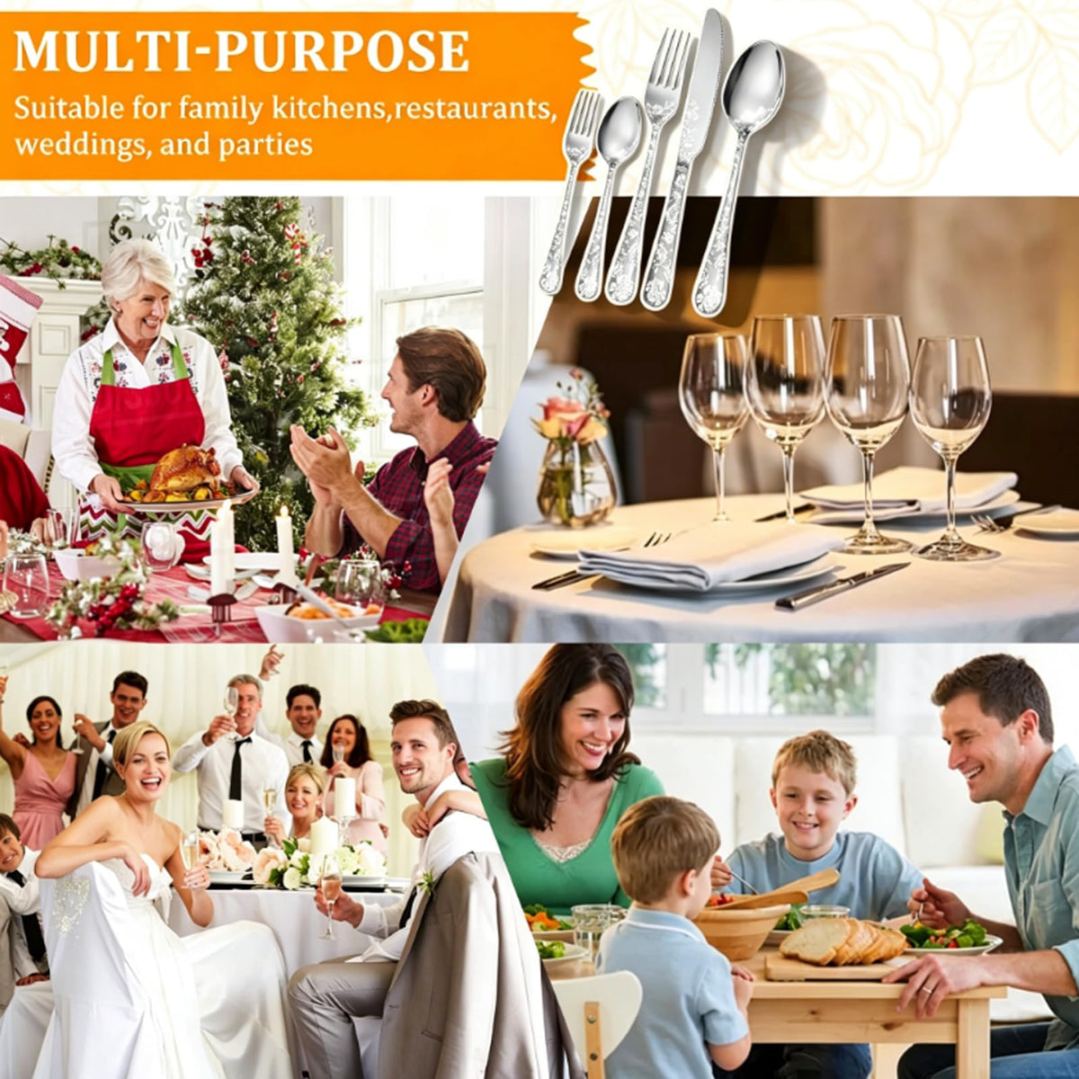 60 Piece Floral Stainless Steel Silverware Set P8741