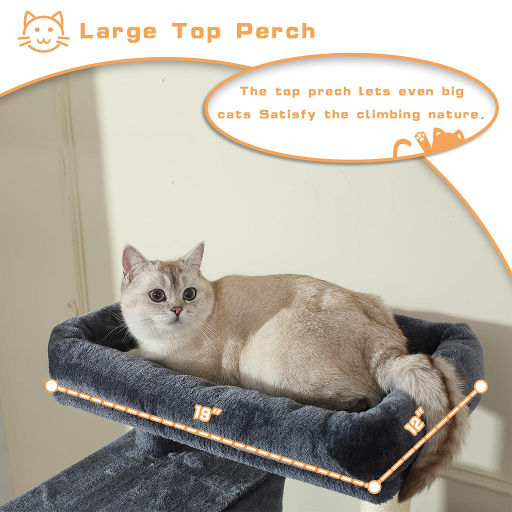 70-Inch Large Cat Tree Tower with Hammock, Scratching Post, Condo, Dark Gray A1728