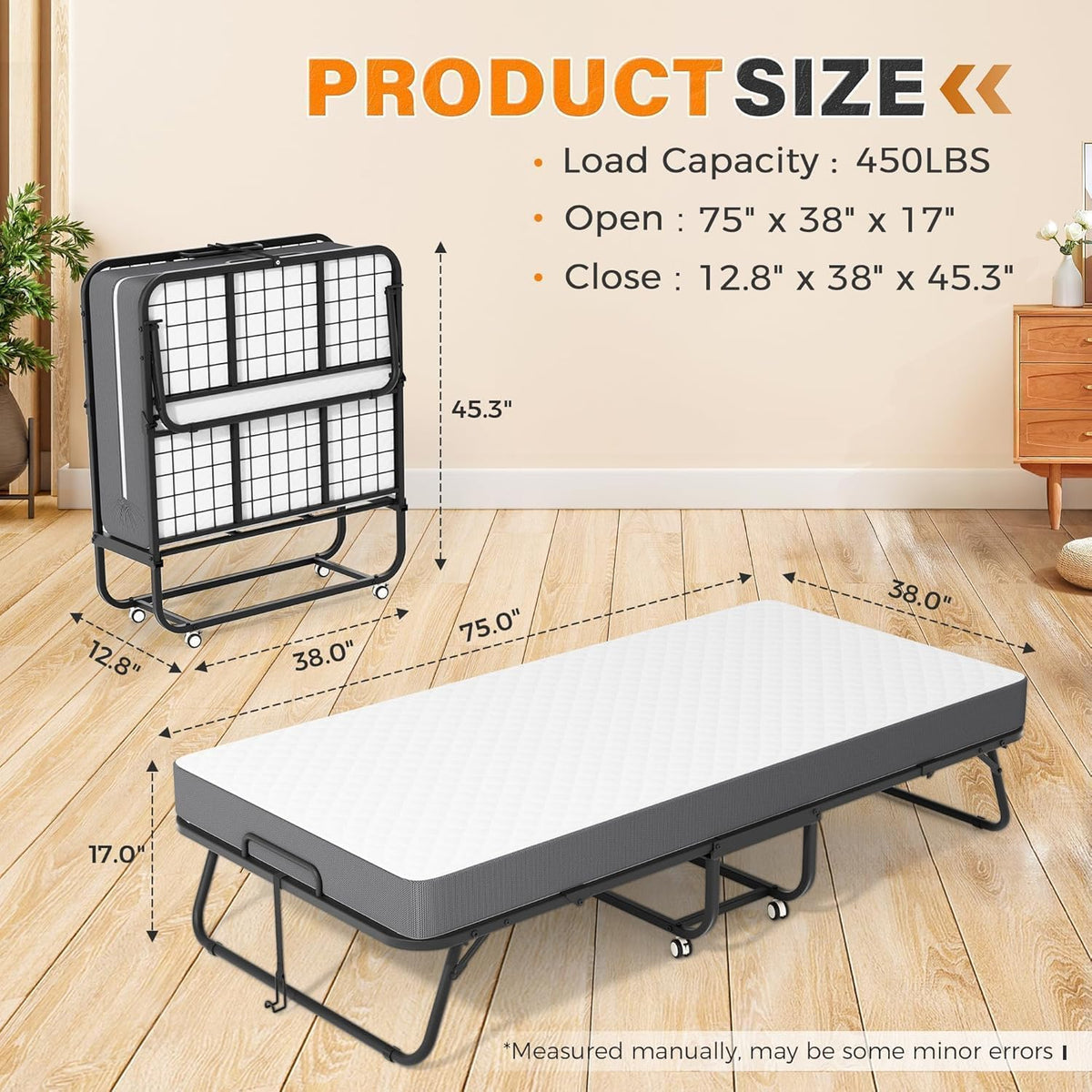 75” x 38” Folding Bed with 5" Memory Foam Mattress M89661