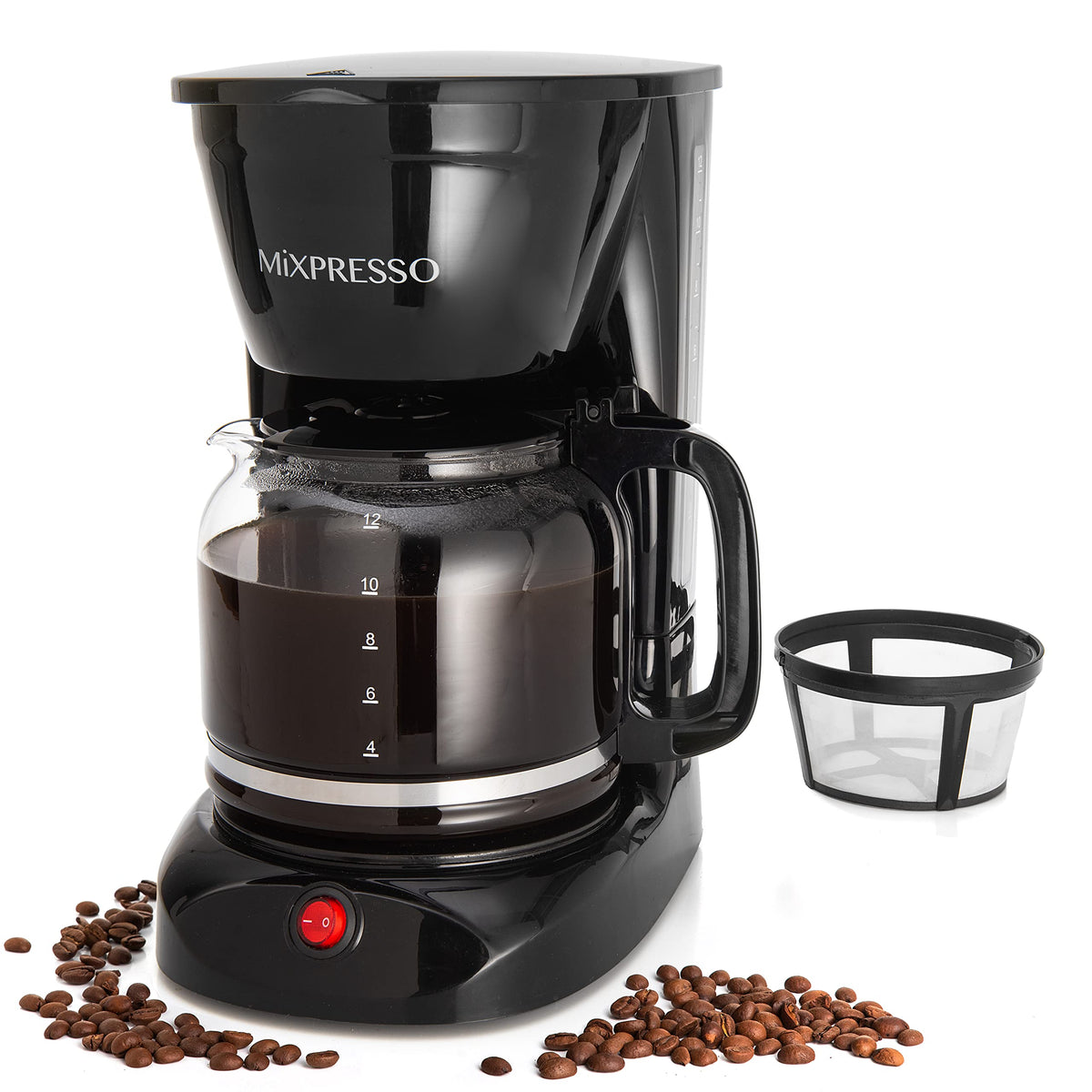 12 Cup Drip Coffee Maker with Reusable Filter, Black O8153