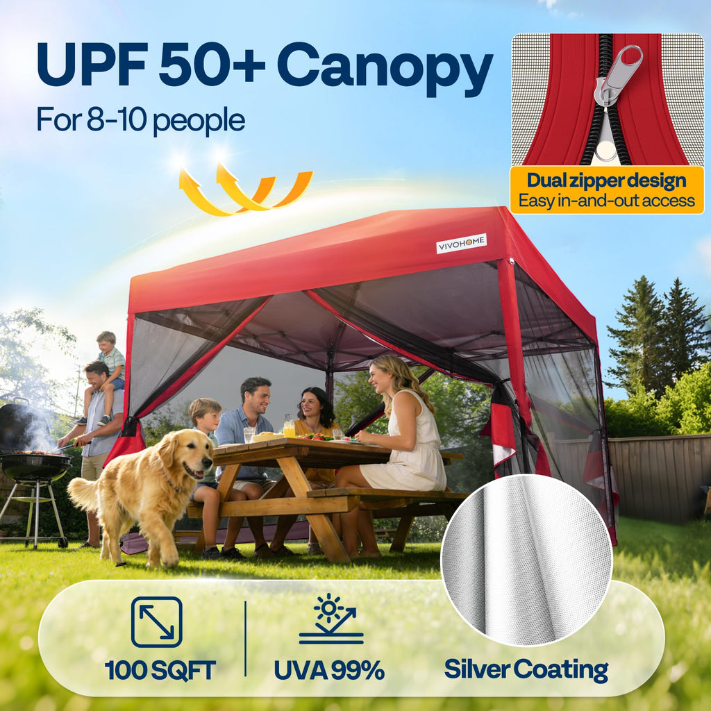 10x10ft Outdoor Screen Tent with Mosquito Netting C628414