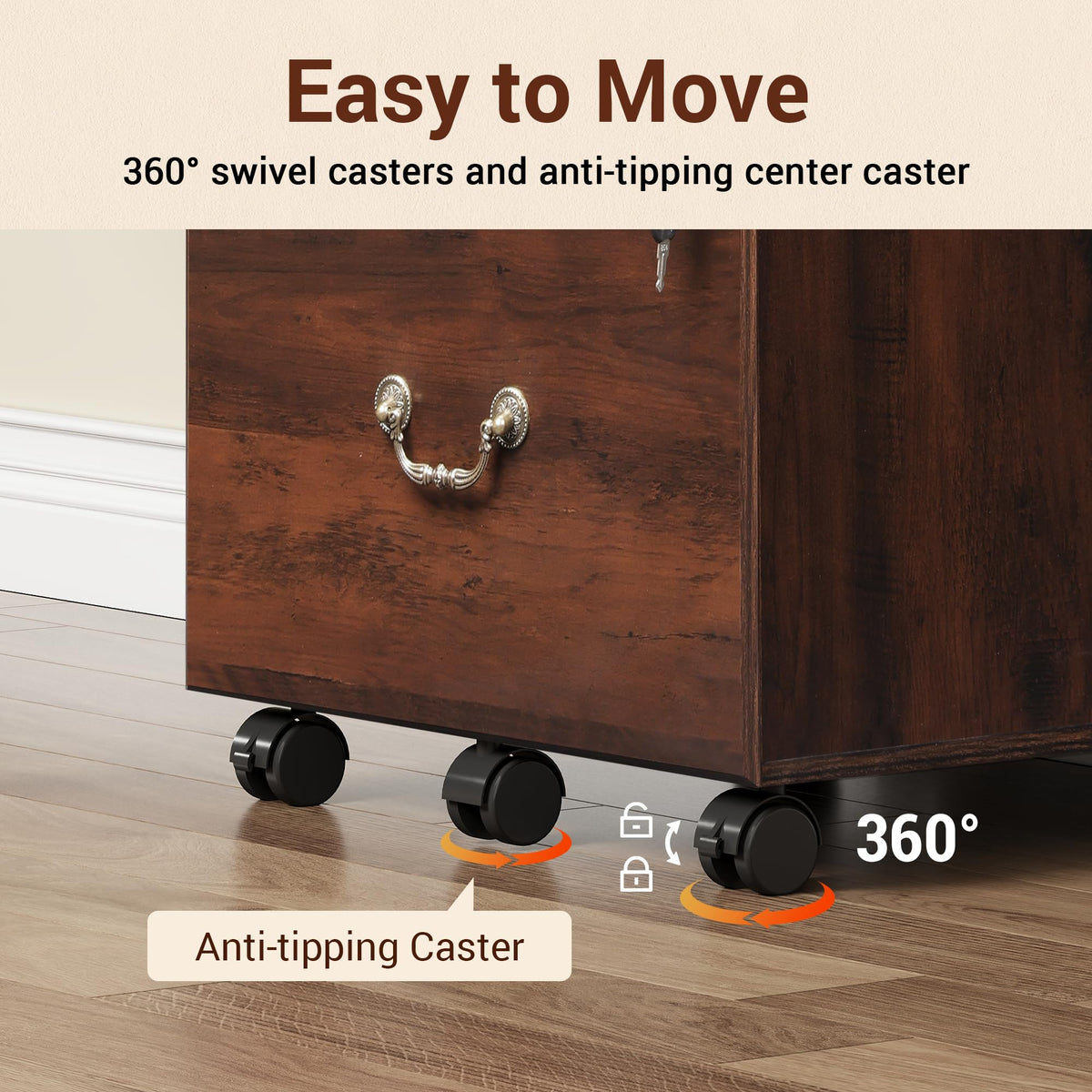 3 Drawer Wood File Cabinet with Lock F9516