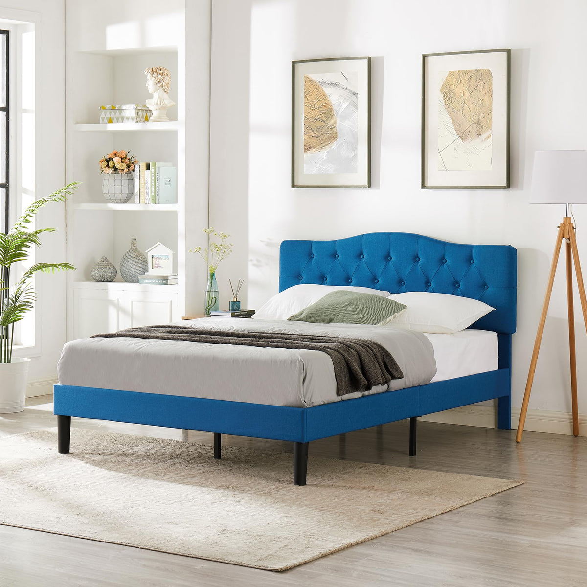 Full Size Upholstered Platform Bed Frame with Tufted Adjustable Headboard K7583