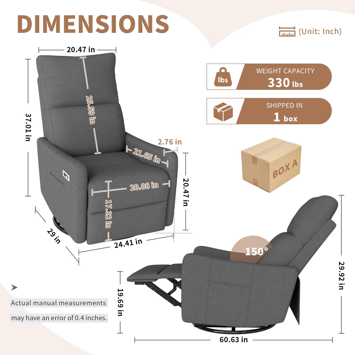 Dark Gray Velvet Swivel Rocker Chair P501626