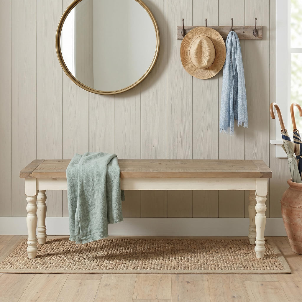Antique White Two-Tone Oak Wood Dining Bench G850328