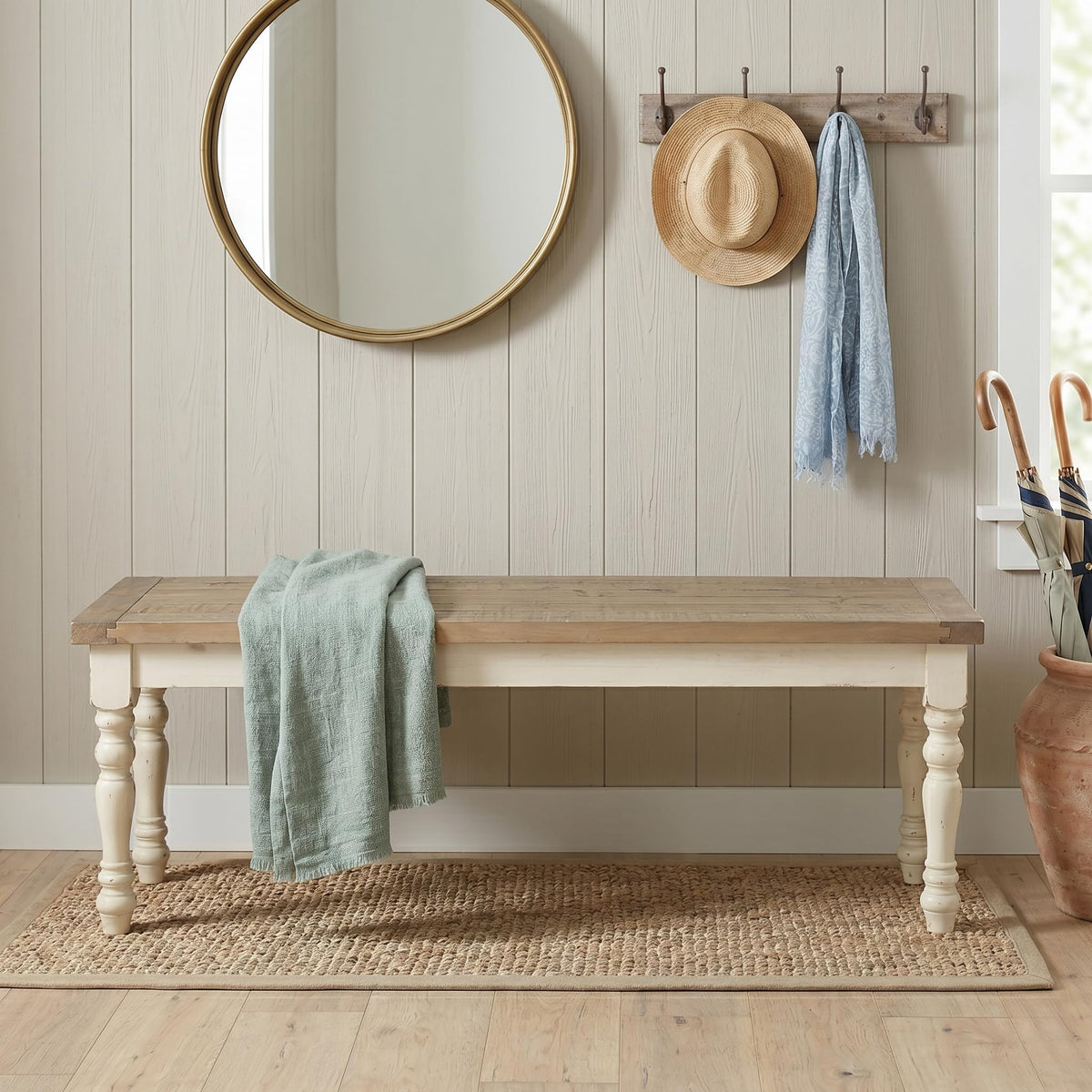 Antique White Two-Tone Oak Wood Dining Bench G850328