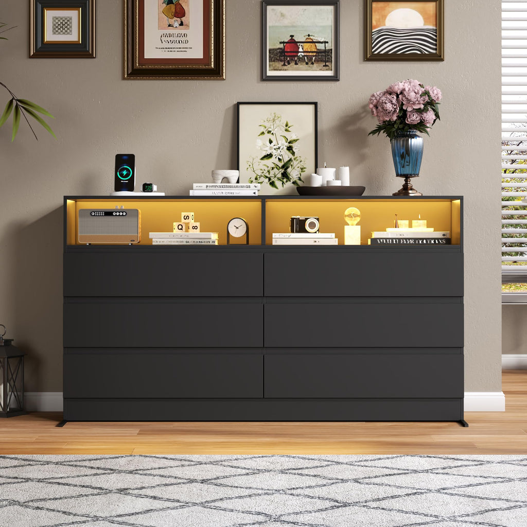 Black 6 Drawer Wood Dresser R544663