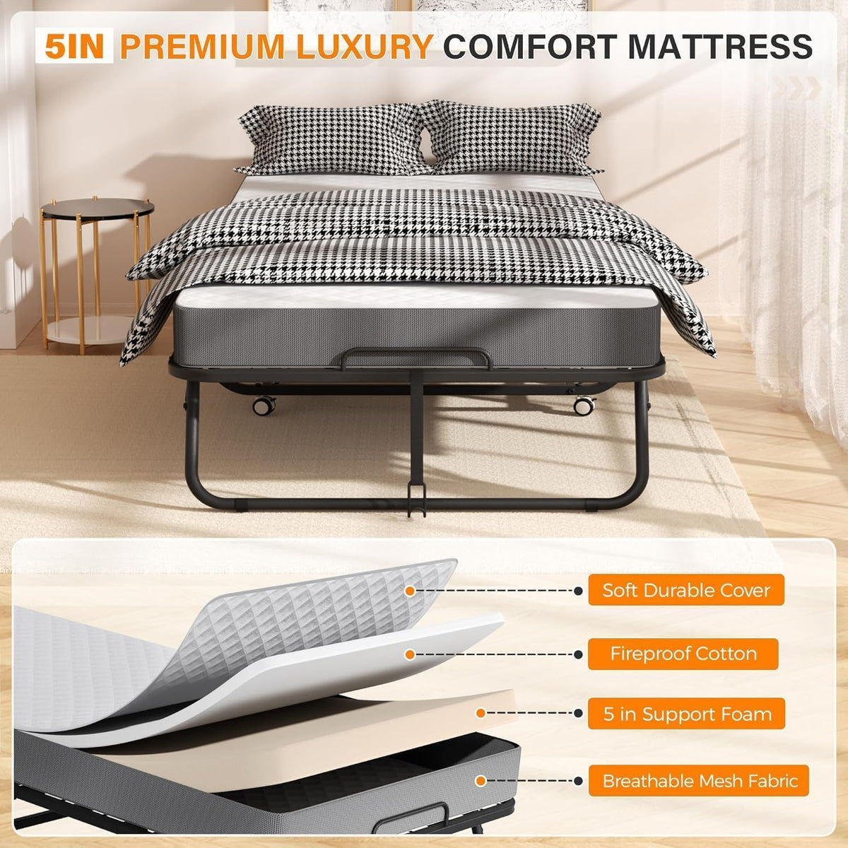 75” x 38” Folding Bed with 5" Memory Foam Mattress M89661