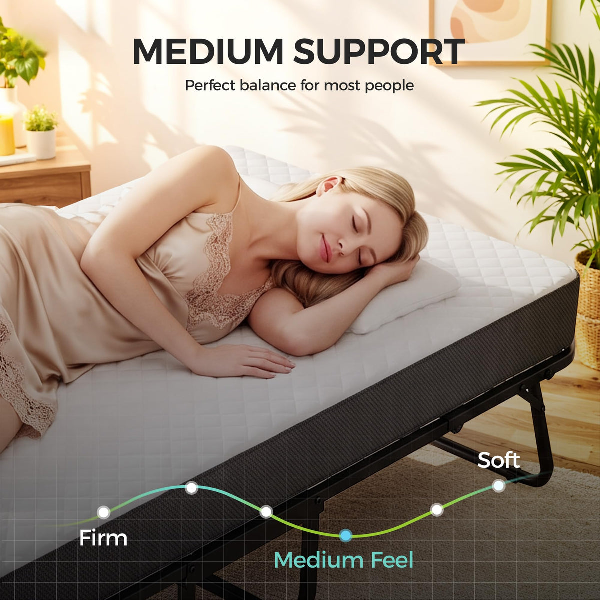 Folding Bed with Memory Foam Mattress Twin Size Metal Frame W938