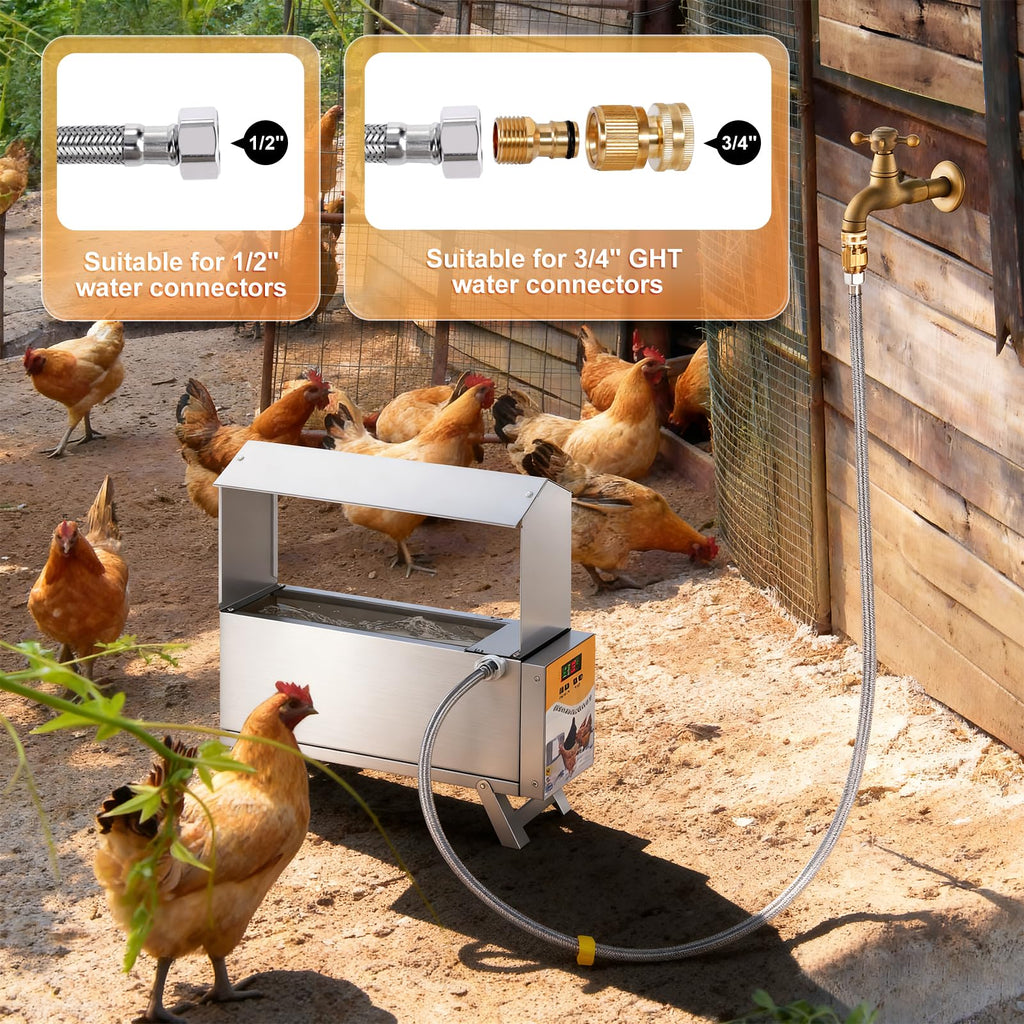 Heated 2 Gallon Stainless Steel Chicken Waterer I729