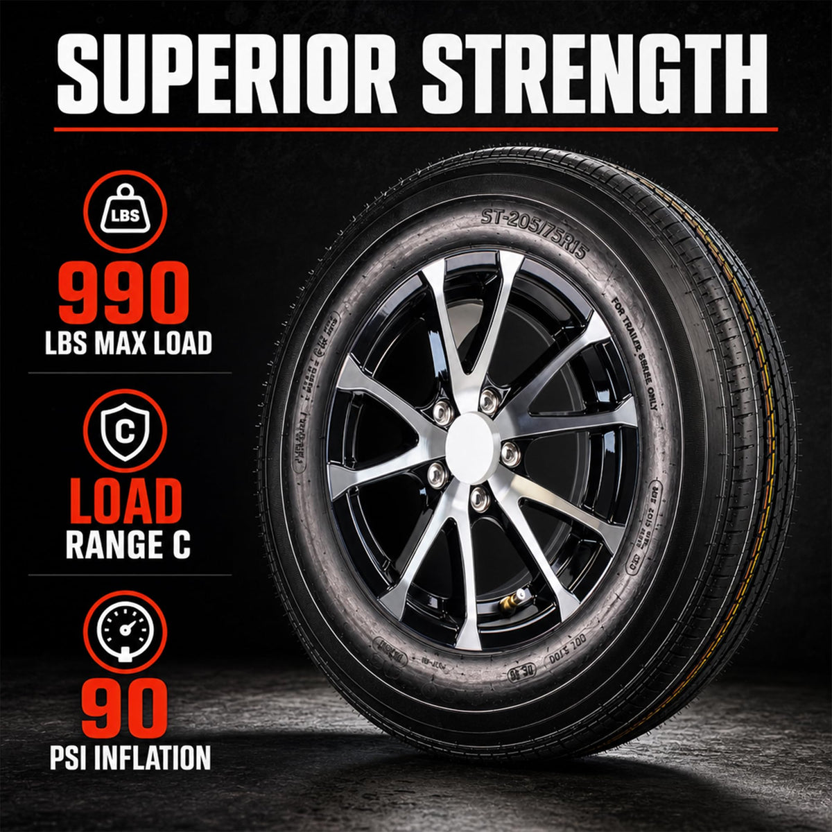 2 Pack Trailer Tire Rim Assembly Black C18235