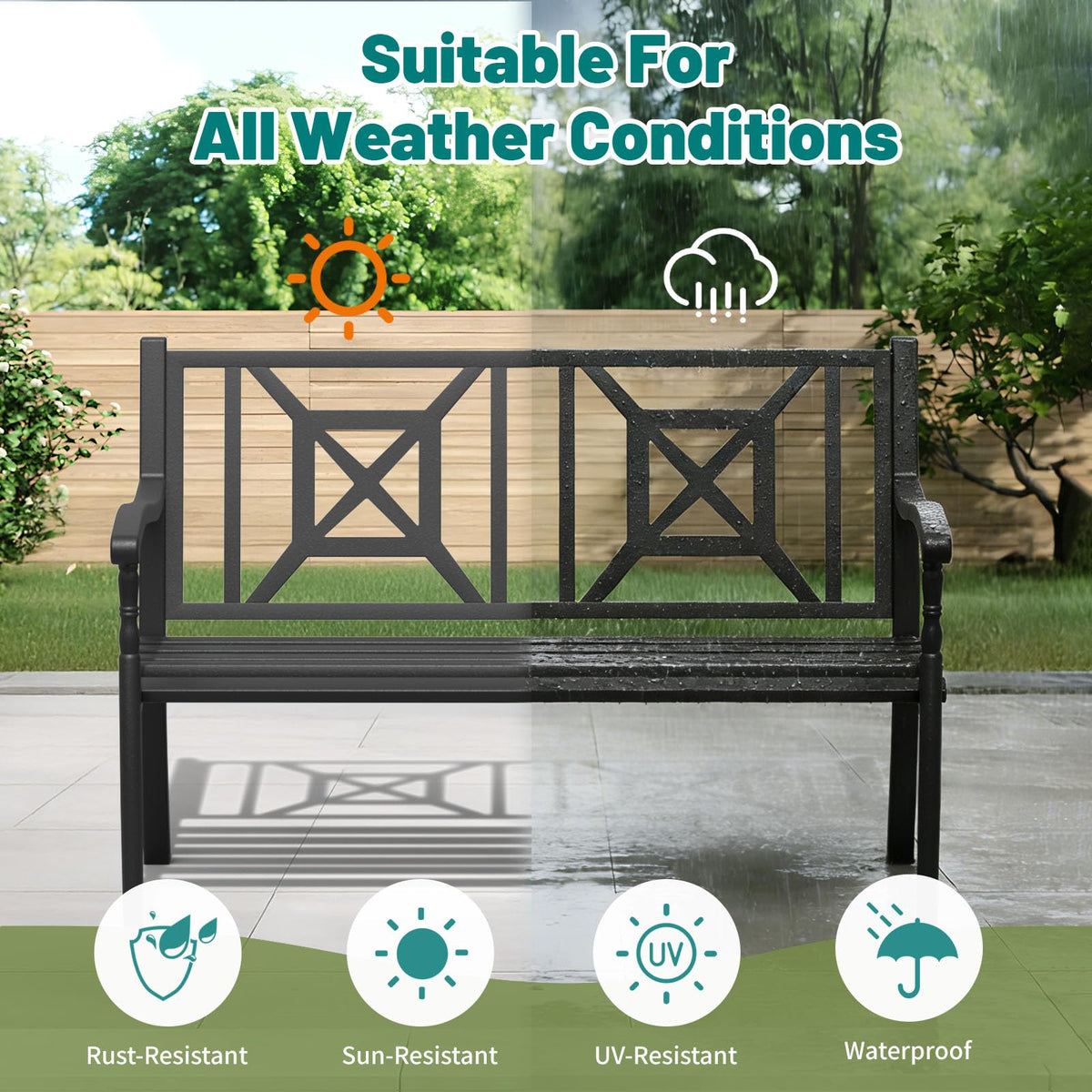 50.5" Metal Patio Bench with Lattice Backrest J6919
