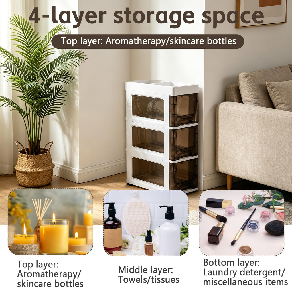 3 Drawer Narrow Plastic Storage Cart with Wheels X37779