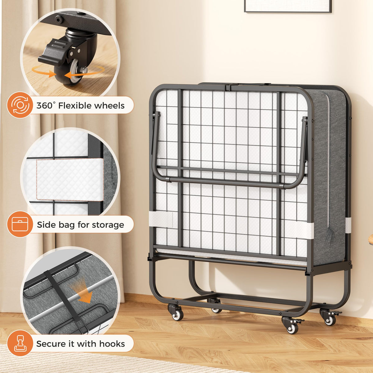 Folding Bed with Memory Foam Mattress Twin Size Metal Frame W938