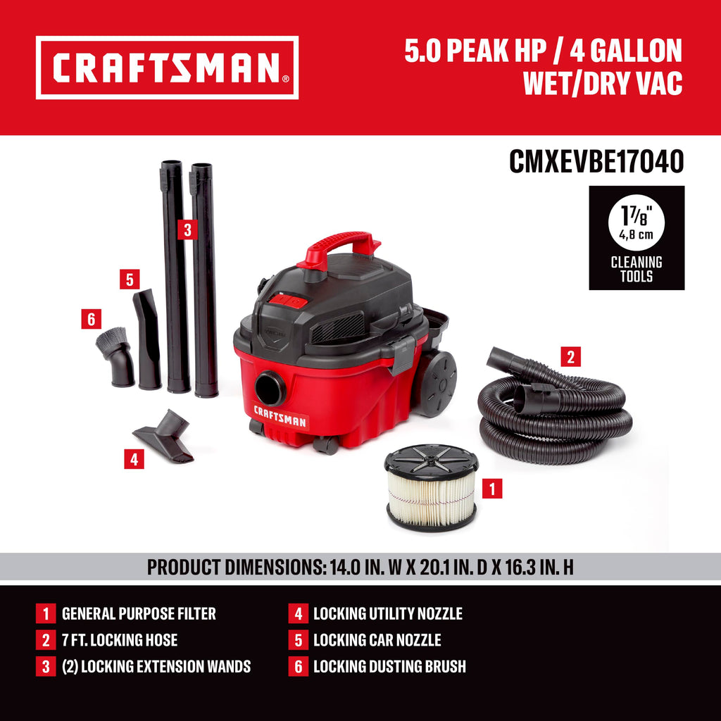 4 Gallon 5.0 Peak HP Wet Dry Shop Vacuum T289938