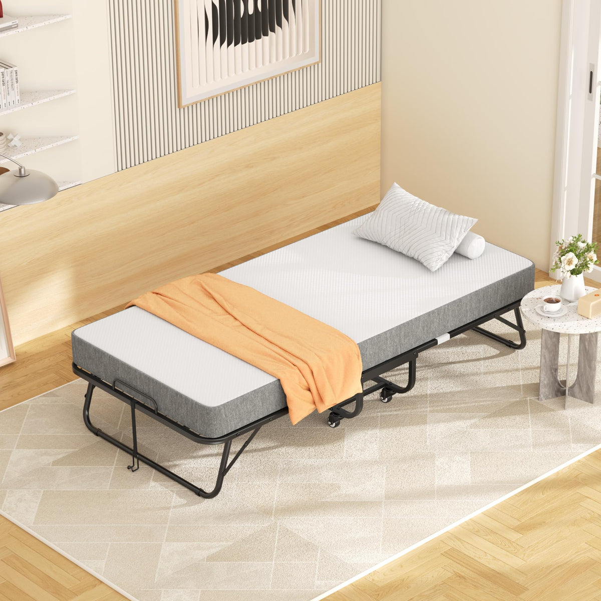 Folding Bed with Memory Foam Mattress Twin Size Metal Frame W938