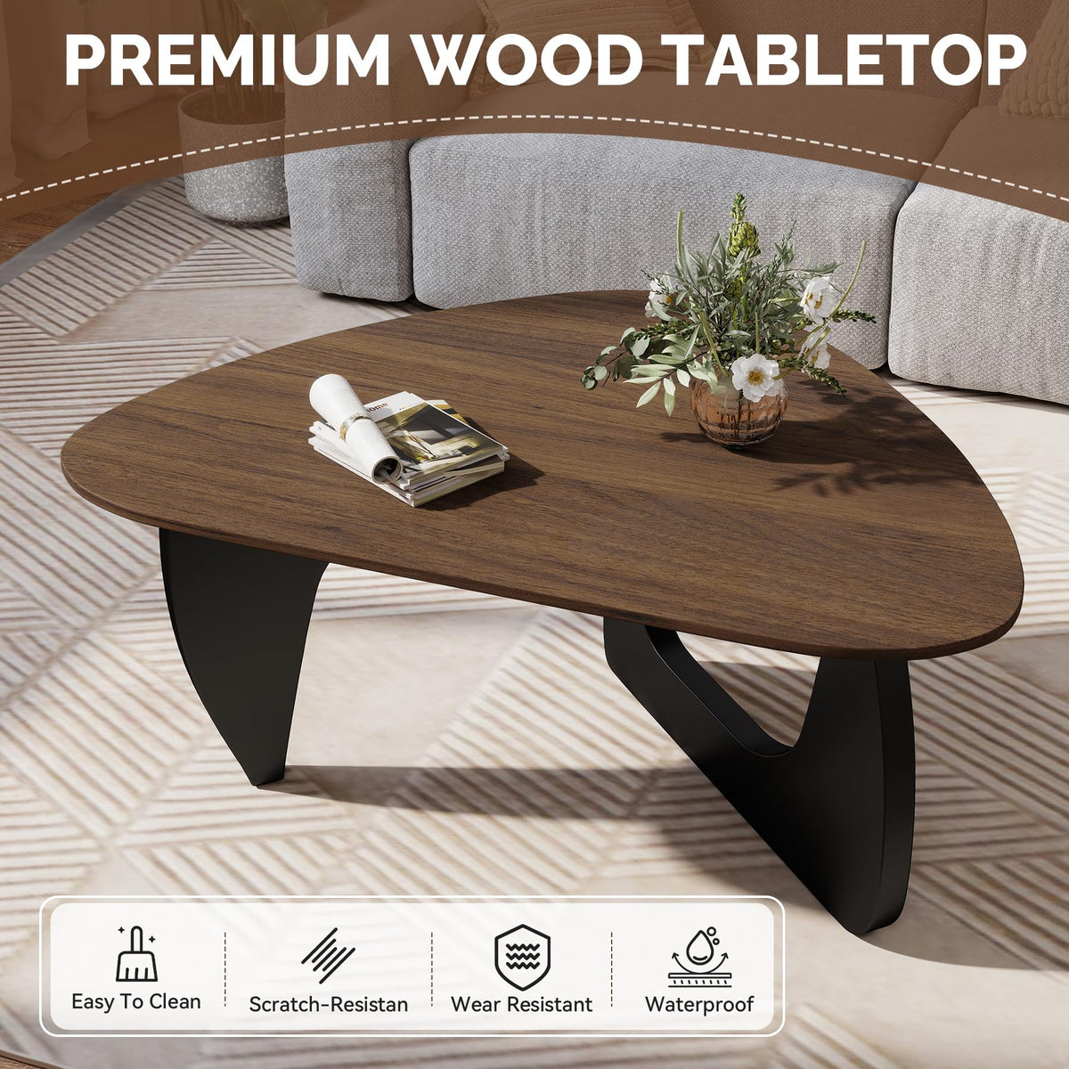 Wood Coffee Table with Wooden Top & Unique Base F5068