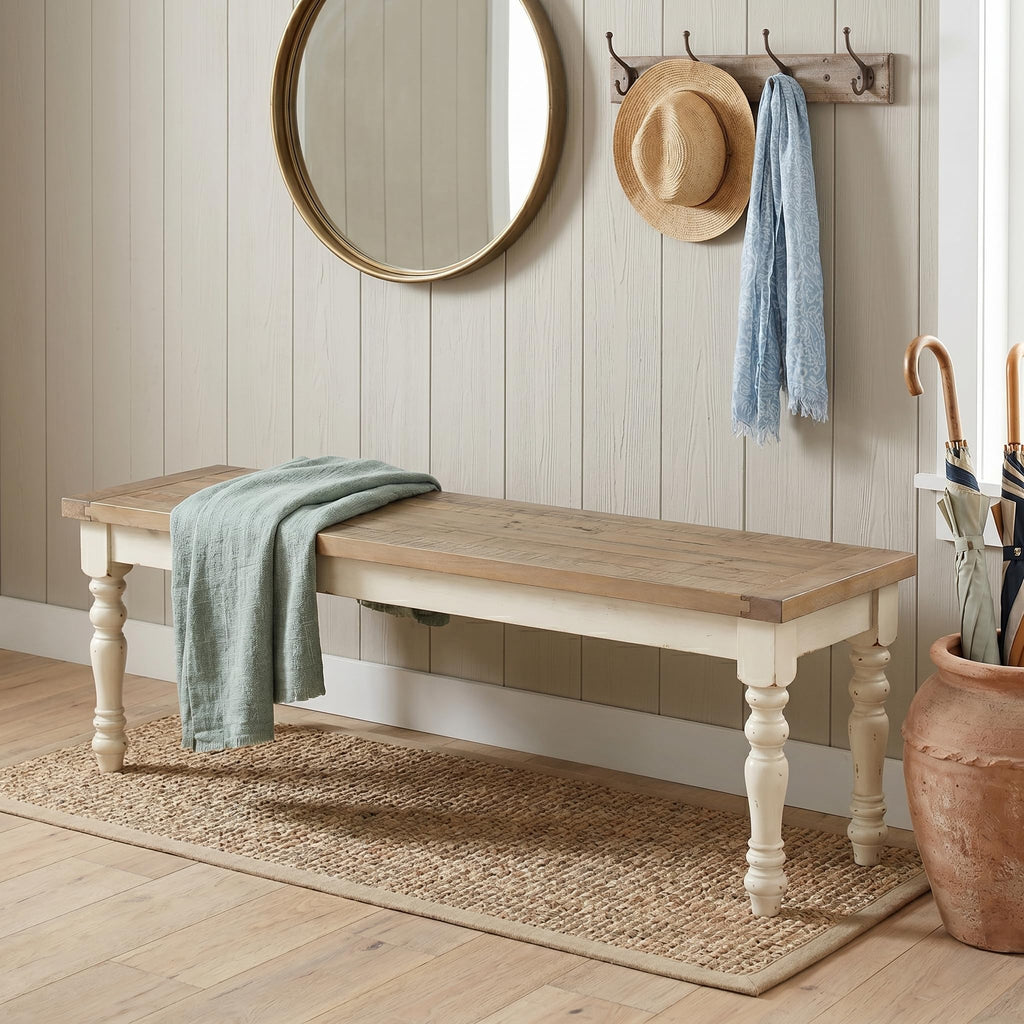 Antique White Two-Tone Oak Wood Dining Bench G850328