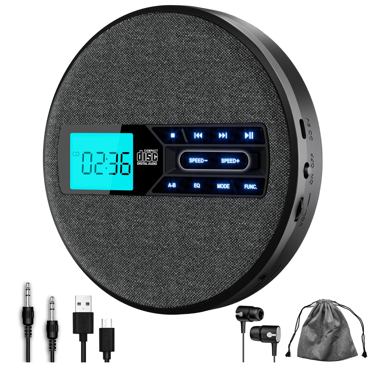 Portable Rechargeable CD Player with Dual Speakers, Black S6587
