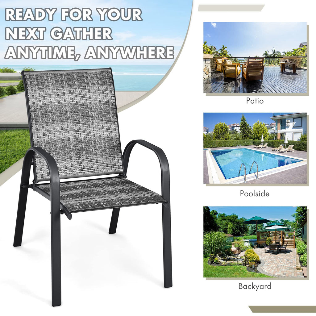 Stackable PE Wicker Patio Arm Chairs Set of 6 O18340