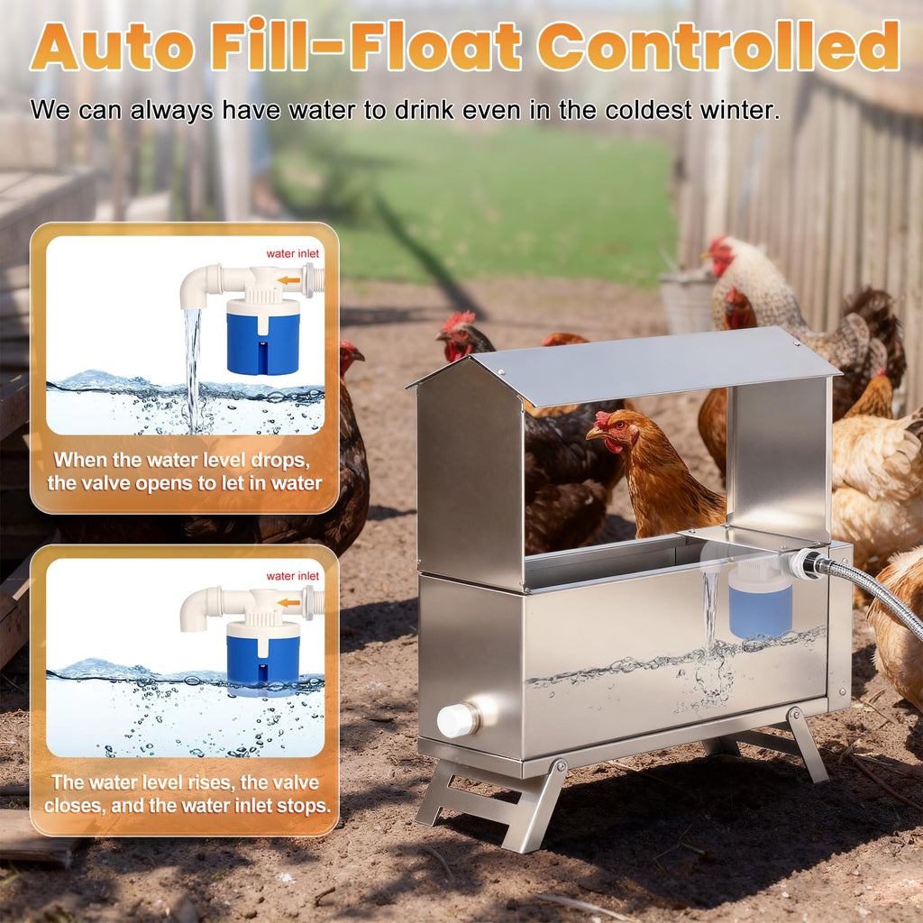 Heated 2 Gallon Stainless Steel Chicken Waterer I729