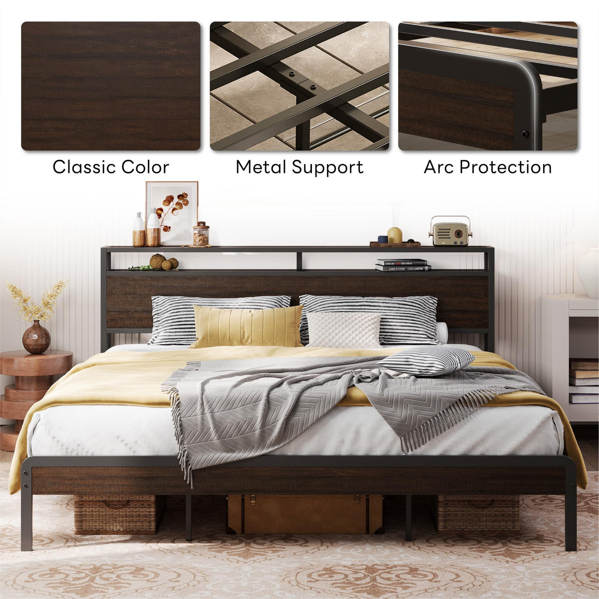 California King Bed Frames with Storage Shelf Headboard J30085