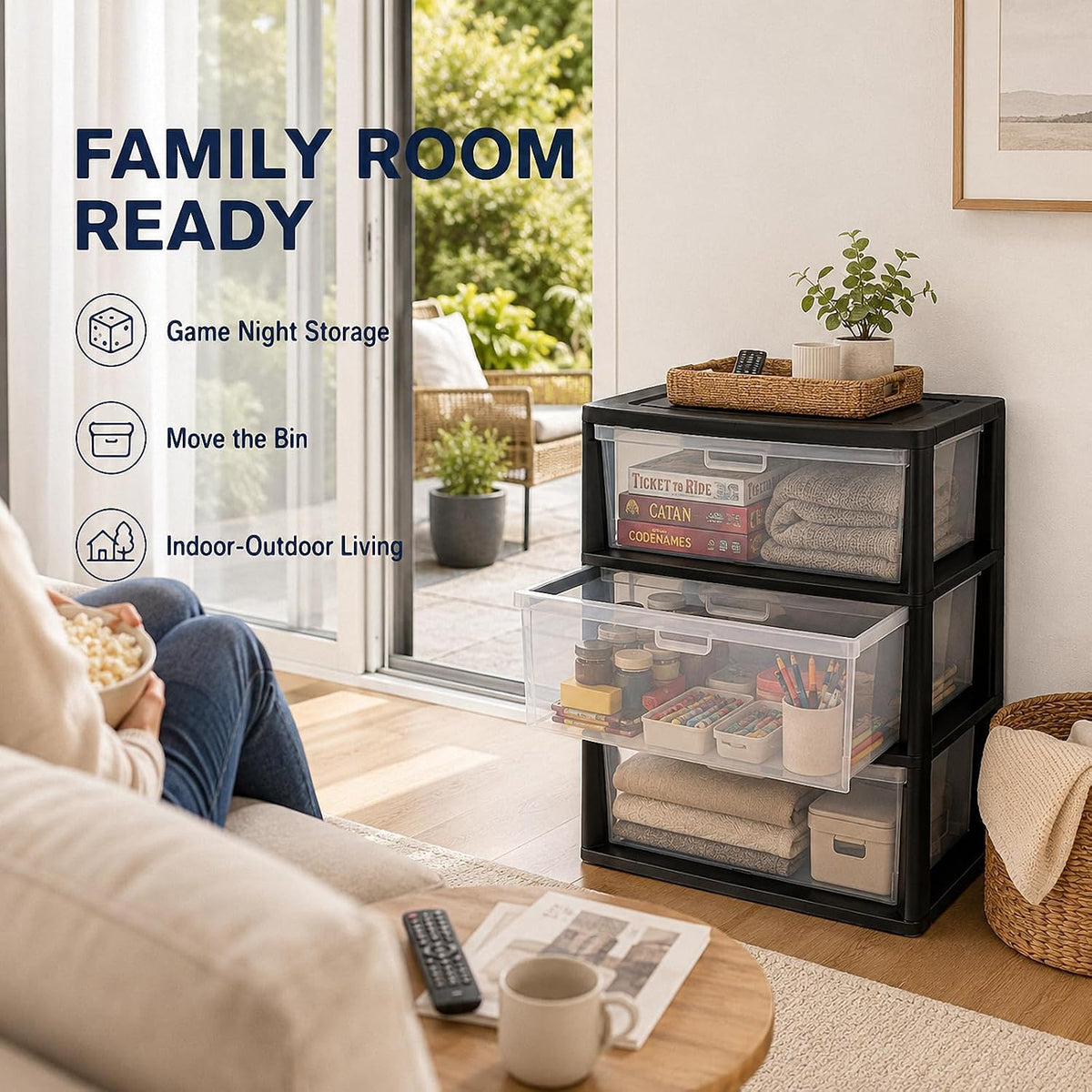 Black 3 Drawer Plastic Storage Tower X3900