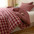 Cotton Plaid King Comforter Set 3 Pieces with 2 Pillow Shams D6125
