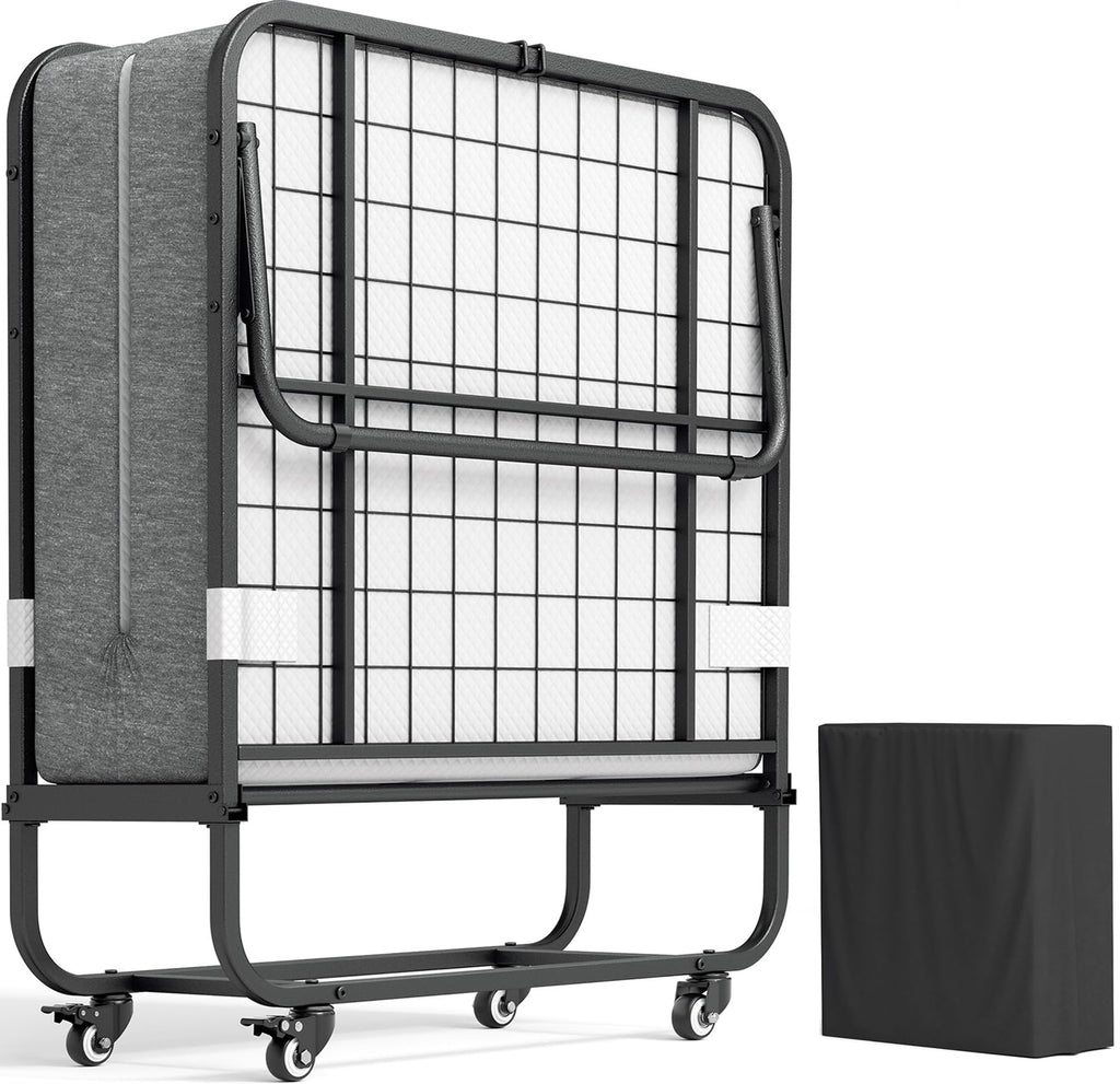 Folding Bed with Memory Foam Mattress Twin Size Metal Frame W938