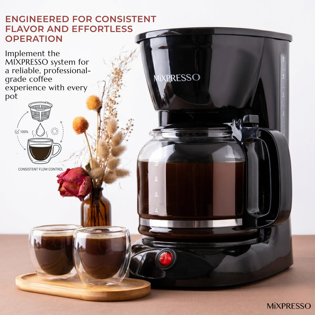 12 Cup Drip Coffee Maker with Reusable Filter, Black O8153