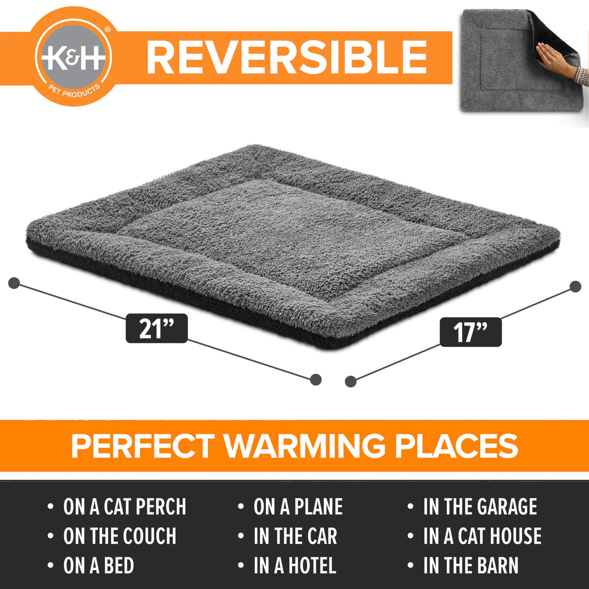 Self-Warming Cat Bed Pad Small 21 X 17 Gray Black F5147