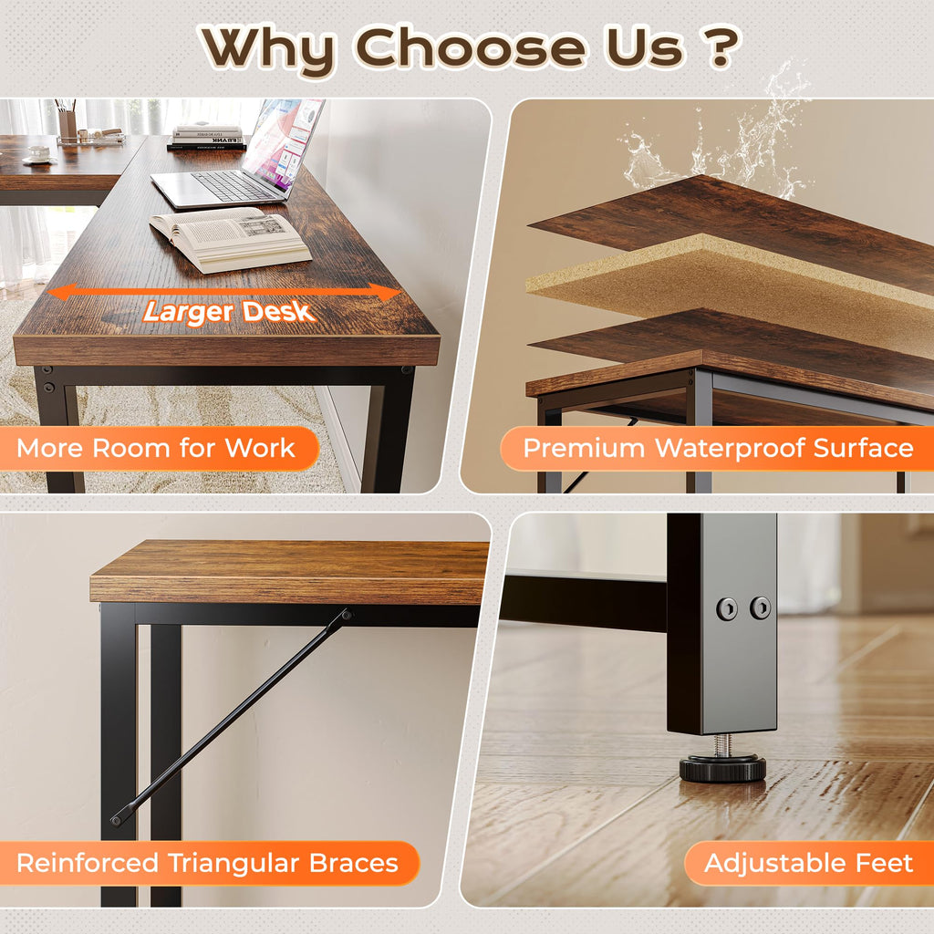 63 Inch L Shaped Desk with Power Outlets A177