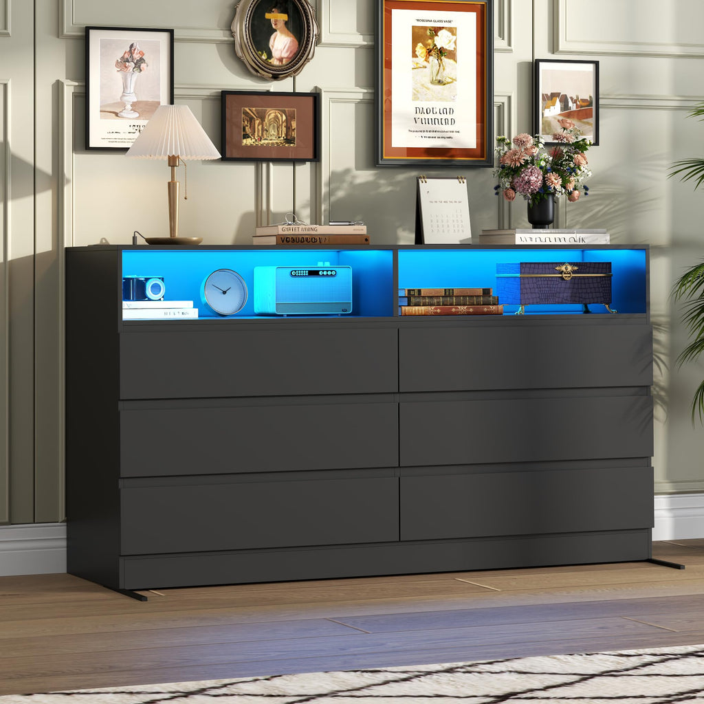 Black 6 Drawer Wood Dresser R544663
