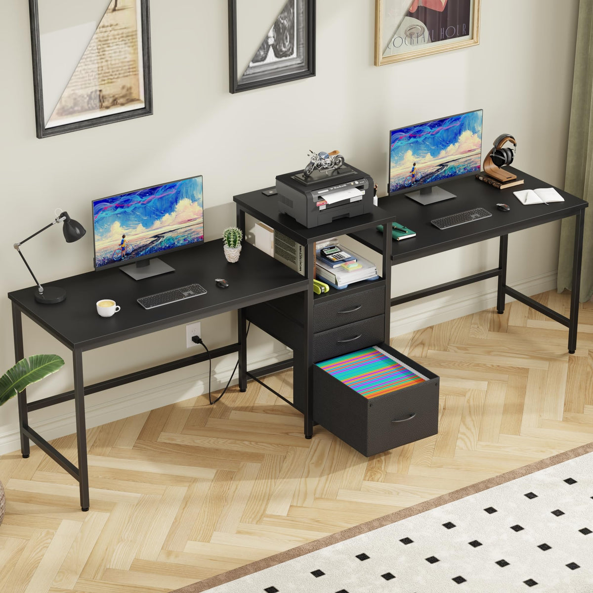 Two Person Desk with Charging Station T7881