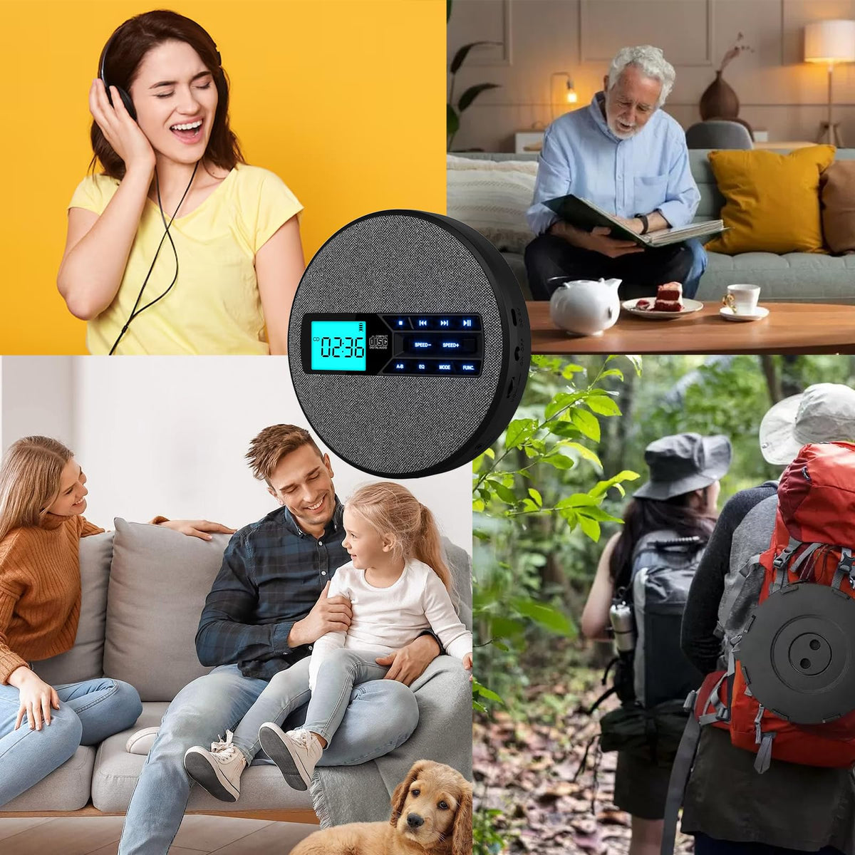Portable Rechargeable CD Player with Dual Speakers, Black S6587