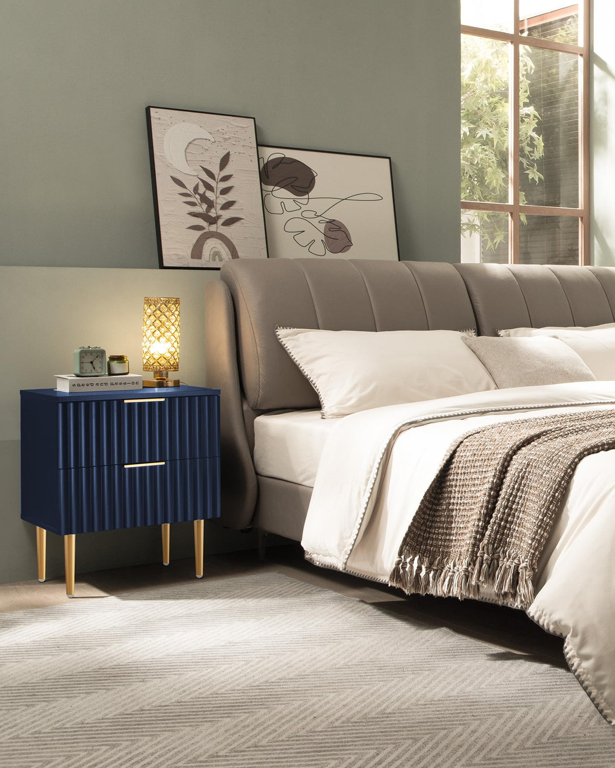 Glossy Nightstand Set of 2 with Drawers J730856