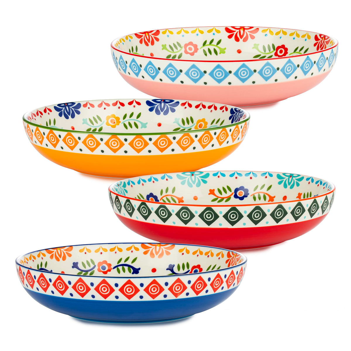 36 OZ Shallow Ceramic Dinner Bowls Set of 4 L580