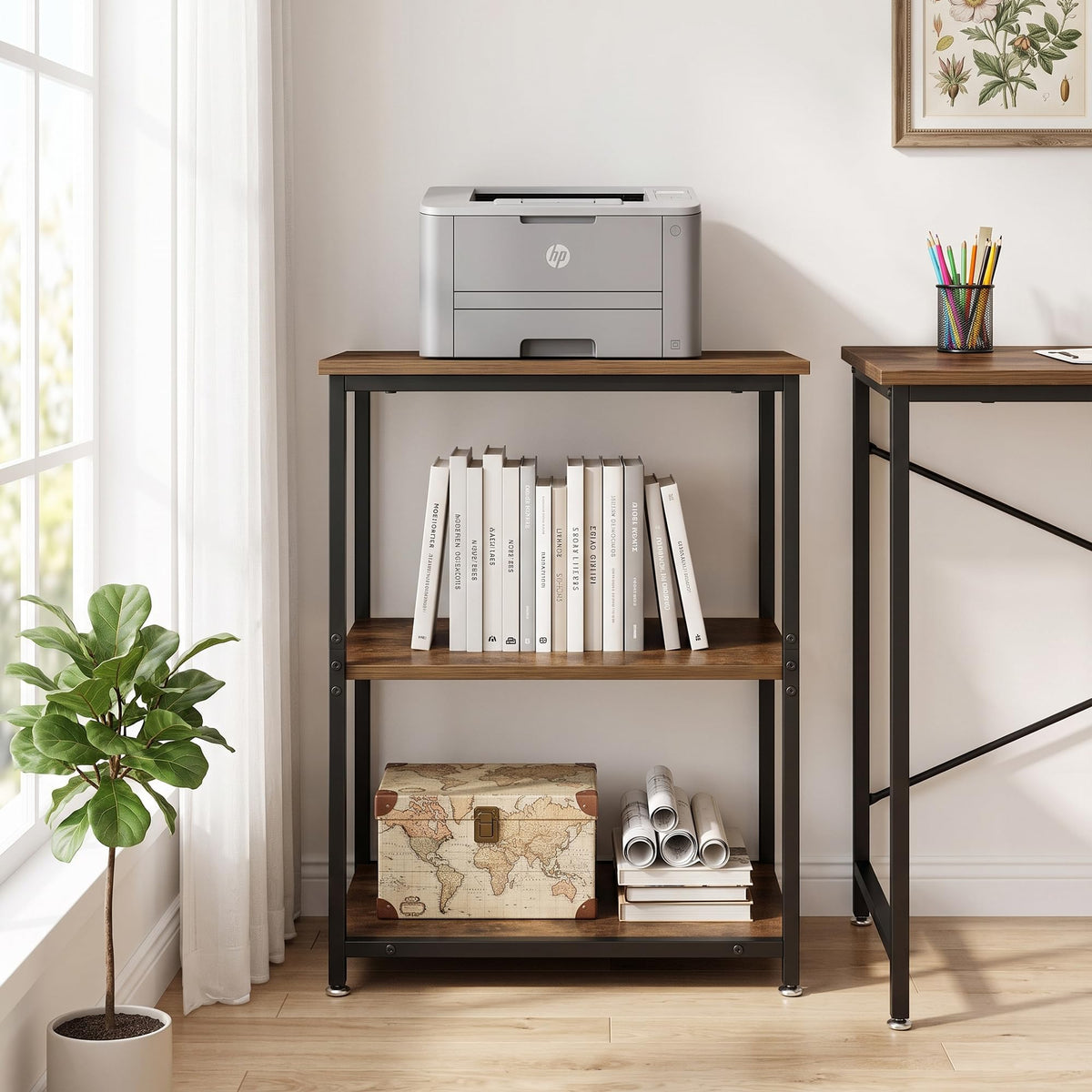 Tall End Side Table with 3-Tier Storage Shelf U791