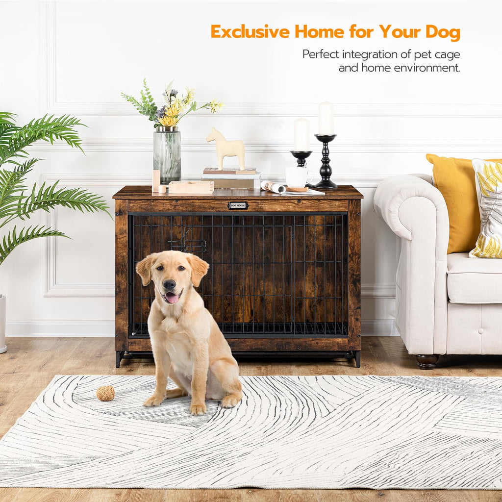 38.6" Wooden Dog Crate Furniture with Pull-Out Tray V111256