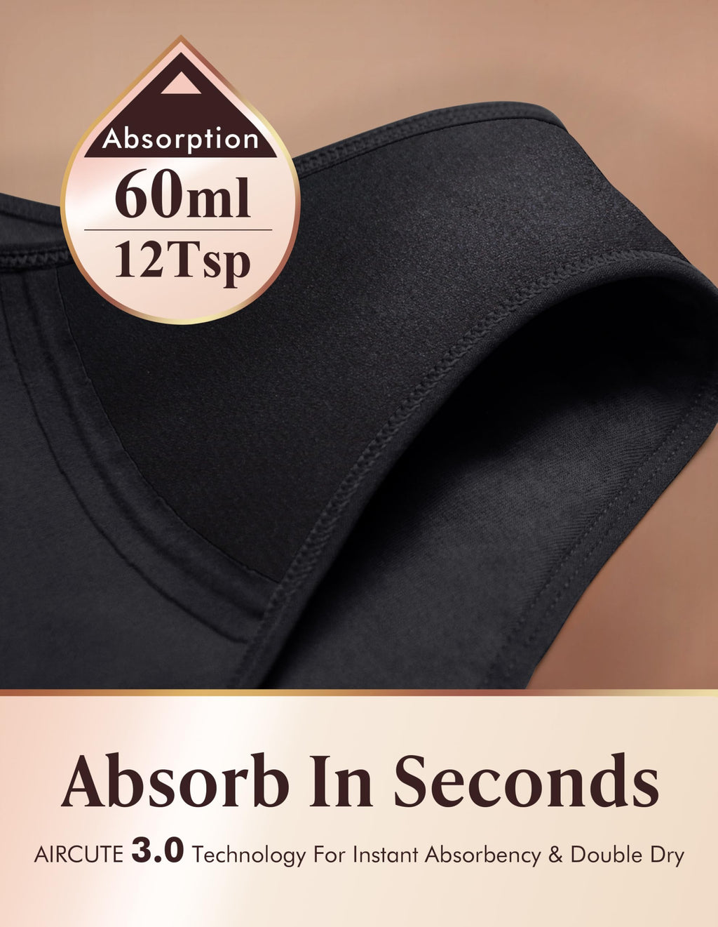 Washable Absorbency Urinary Incontinence Underwear for Women High Waist Leak Proof Panties 60ML, 3 Pack Beige White N6190