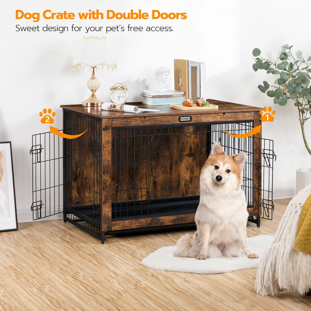 38.6" Wooden Dog Crate Furniture with Pull-Out Tray V111256