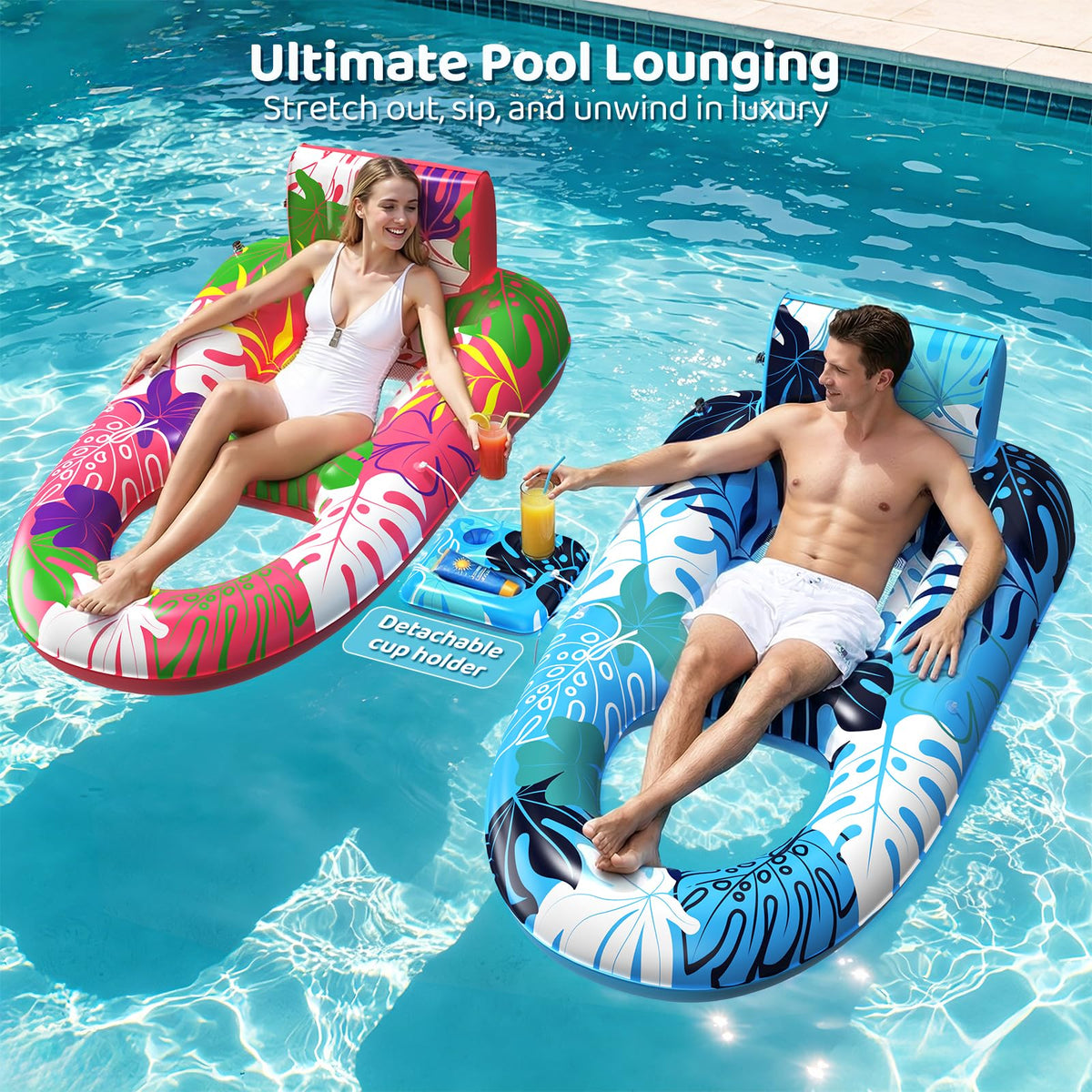 2 Pack Inflatable Pool Floats with Cup Holders J1437