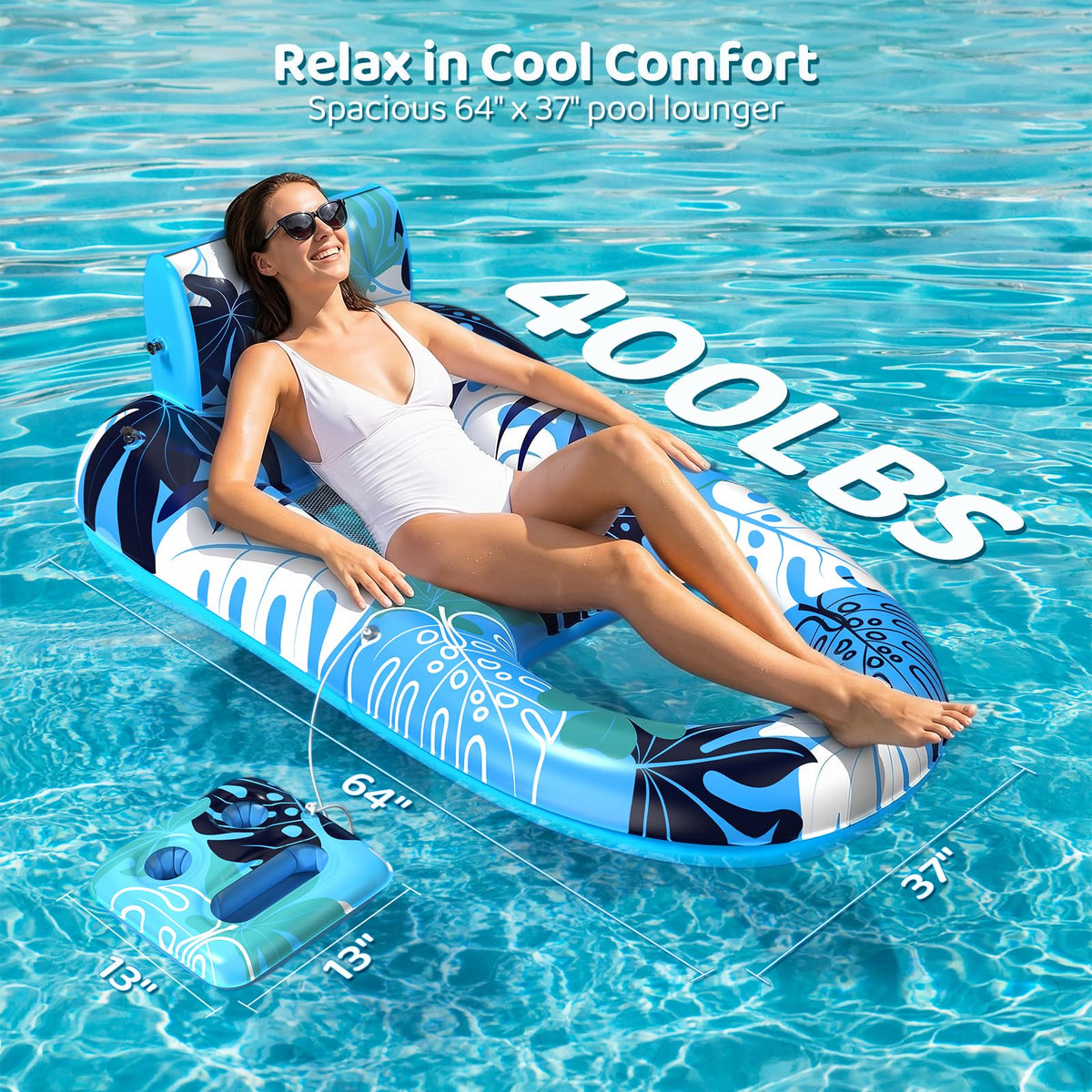 2 Pack Inflatable Pool Floats with Cup Holders J1437