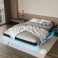 Black Floating Upholstered Platform Bed Frame Full Size with LED Lights and Charging Station N6280