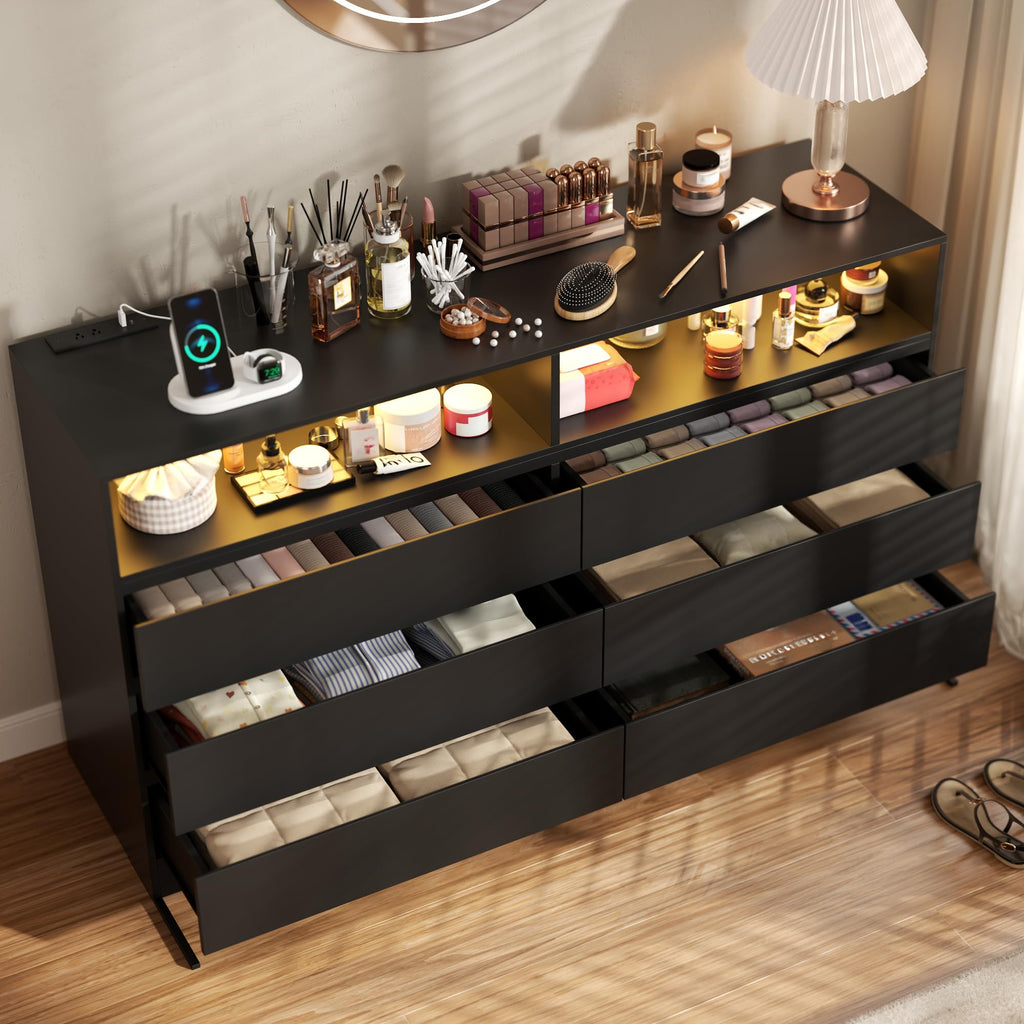 Black 6 Drawer Wood Dresser R544663