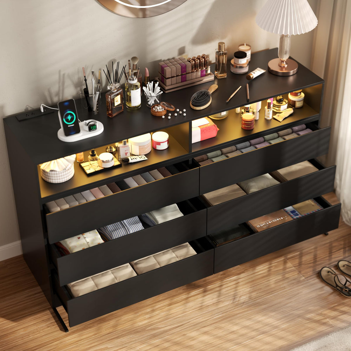 Black 6 Drawer Wood Dresser R544663