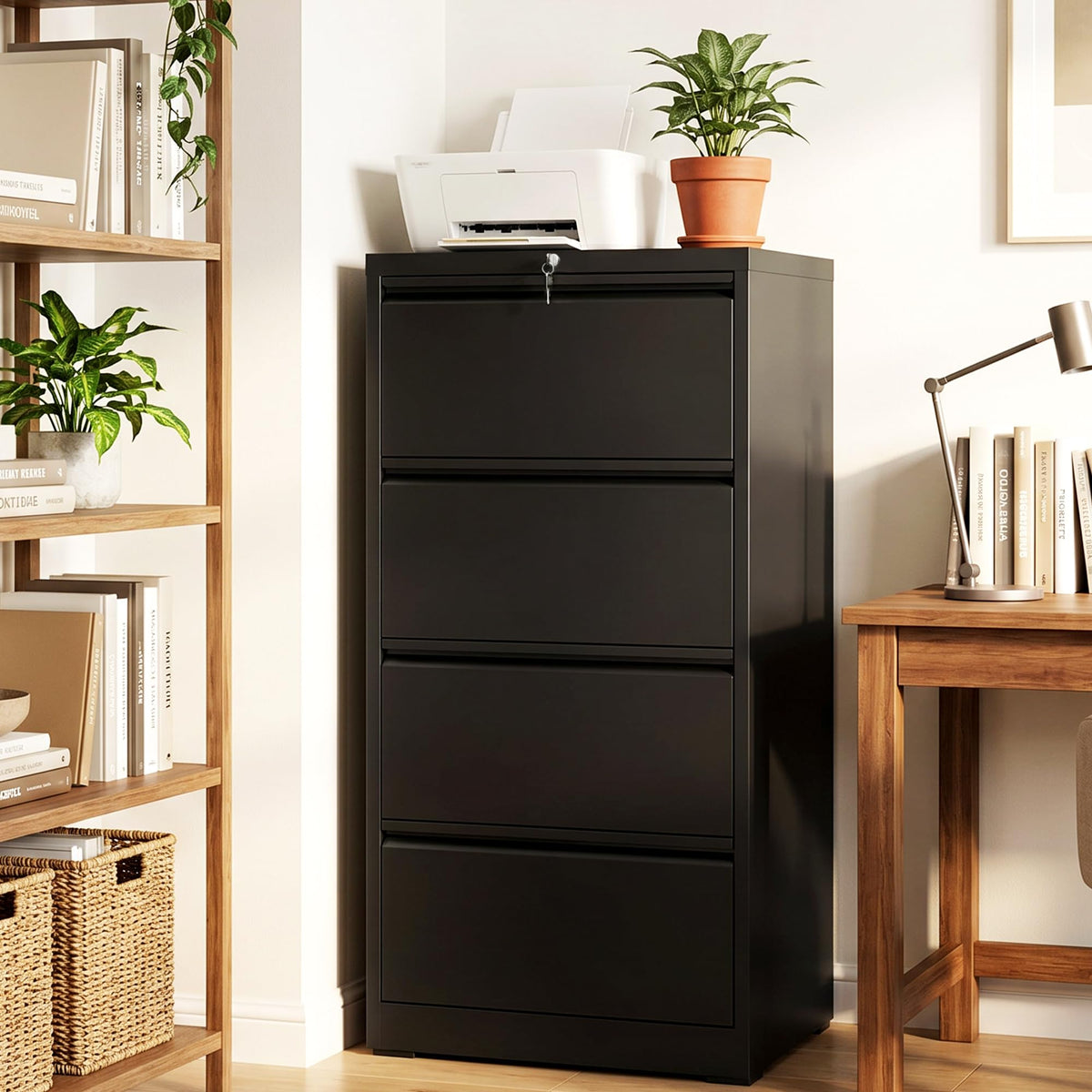 4 Drawer Black Metal File Cabinet with Lock X26168