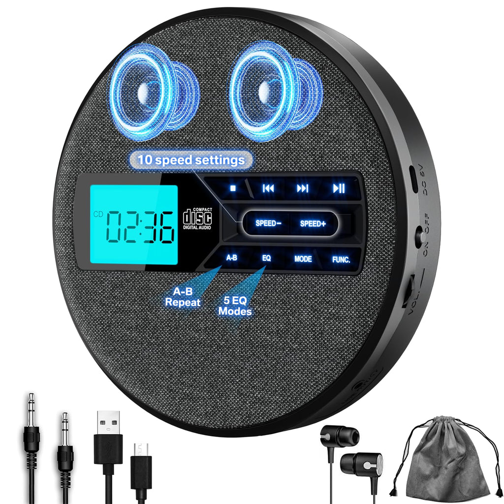 Portable Rechargeable CD Player with Dual Speakers, Black S6587