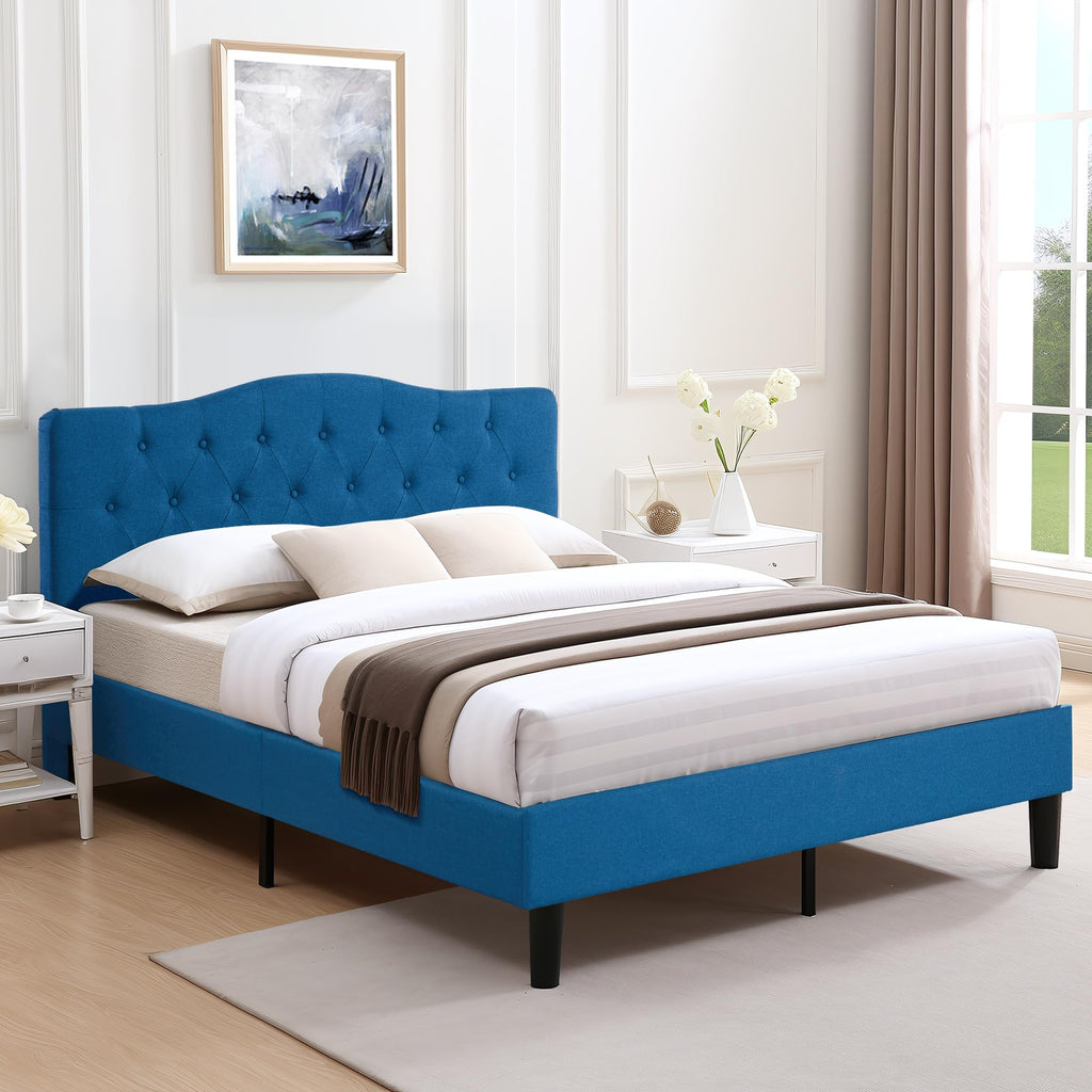 Full Size Upholstered Platform Bed Frame with Tufted Adjustable Headboard K7583