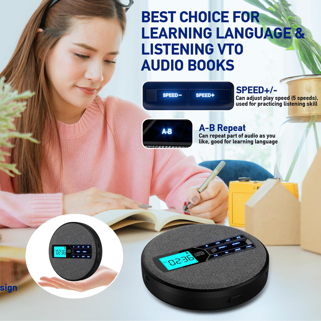 Portable Rechargeable CD Player with Dual Speakers, Black S6587